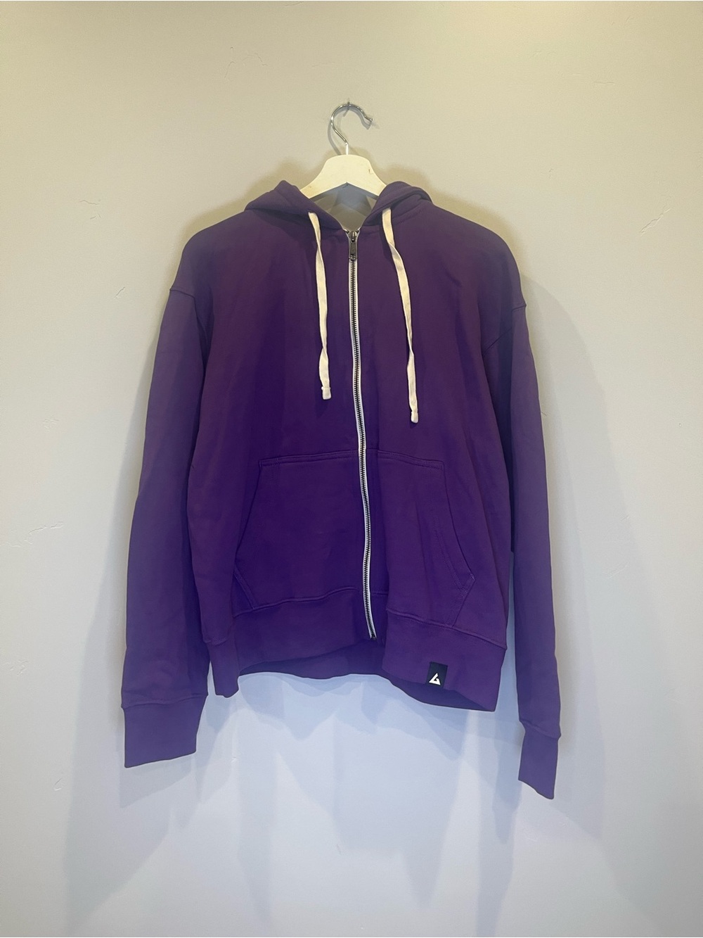 NWOT American Giant Purple Zip-Up Hoodie with Cream Drawstrings